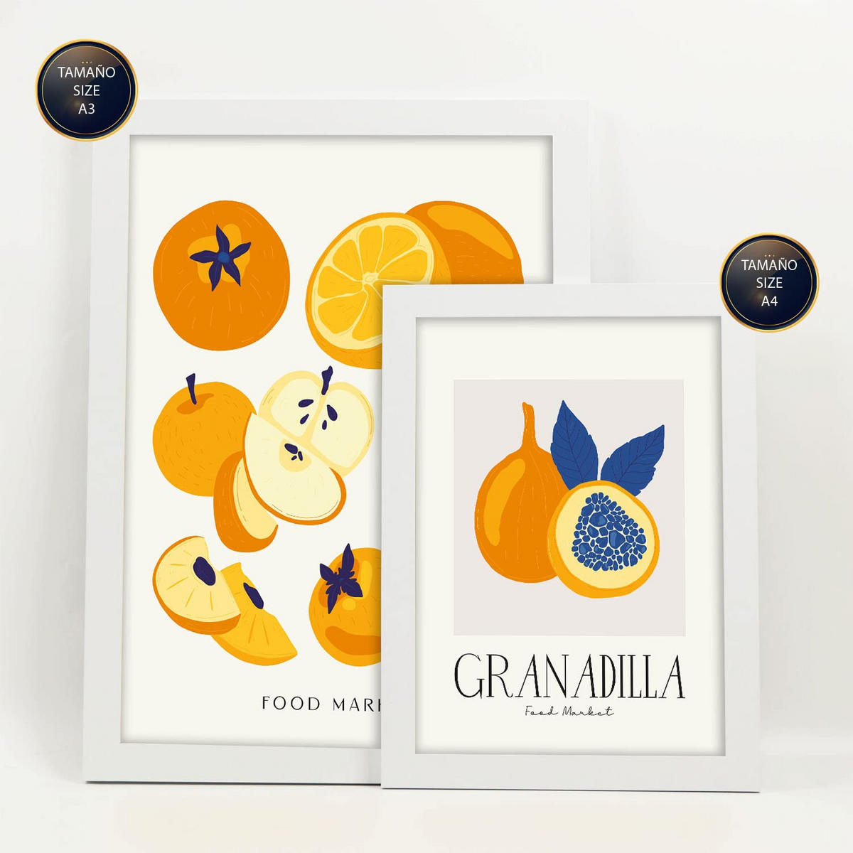 POSTER Set Mit 6 Lebensmittel Und Ernährungs Runde Früchte Natur Und Botanikdrucke Für Innenarchitektur A3 & A4 Weißer Rahmen - Weiß, Papier (29/3cm) - Nacnic
