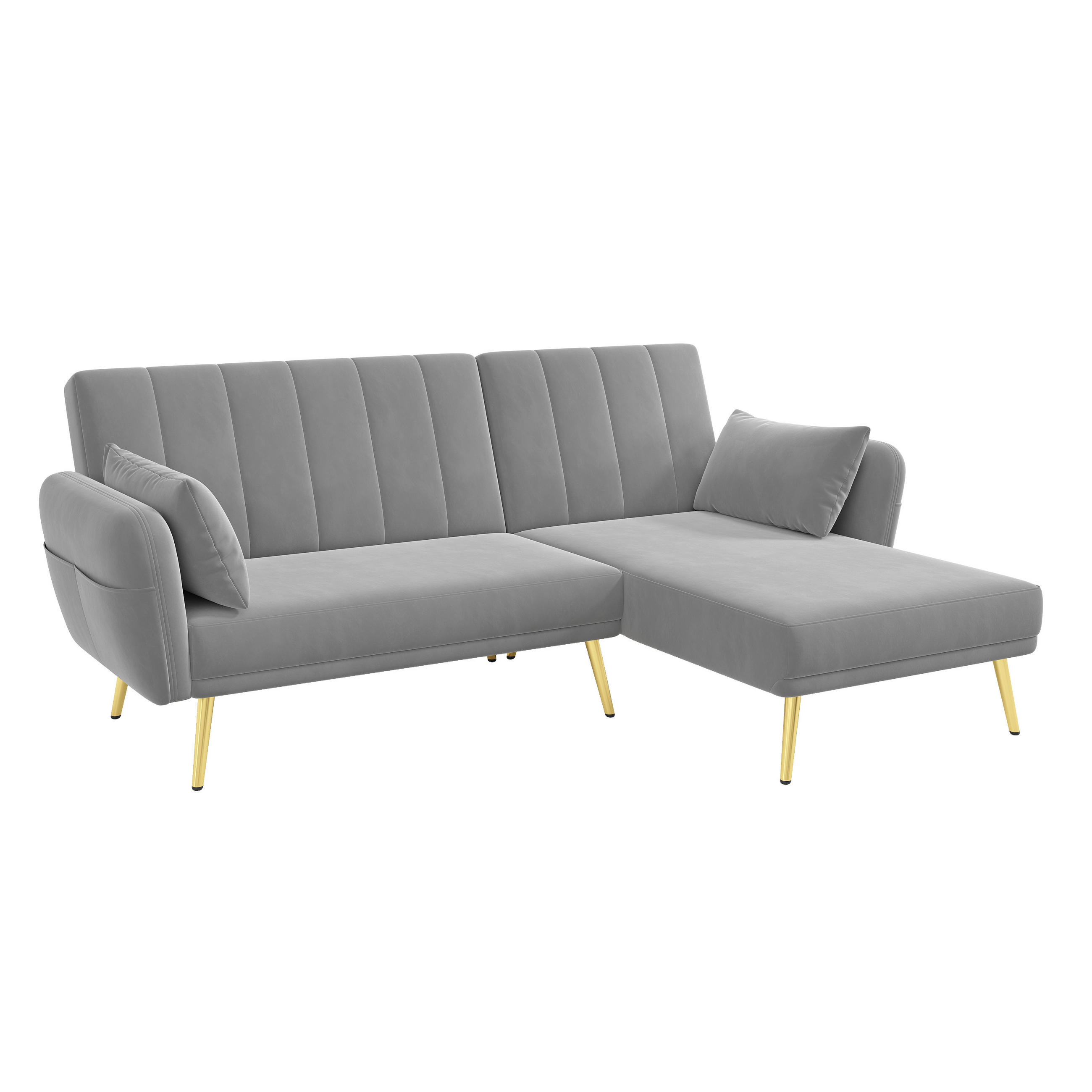 ECKSOFA aus Samt 191,5x130,5x80 cm in Grau mit Schlaffunktion - Grau, Textil (130.5/80/191.5cm) - Modfu