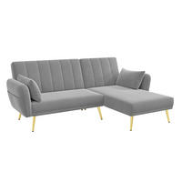 ECKSOFA aus Samt 191,5x130,5x80 cm in Grau mit Schlaffunktion - Grau, Textil (130.5/80/191.5cm) - Modfu