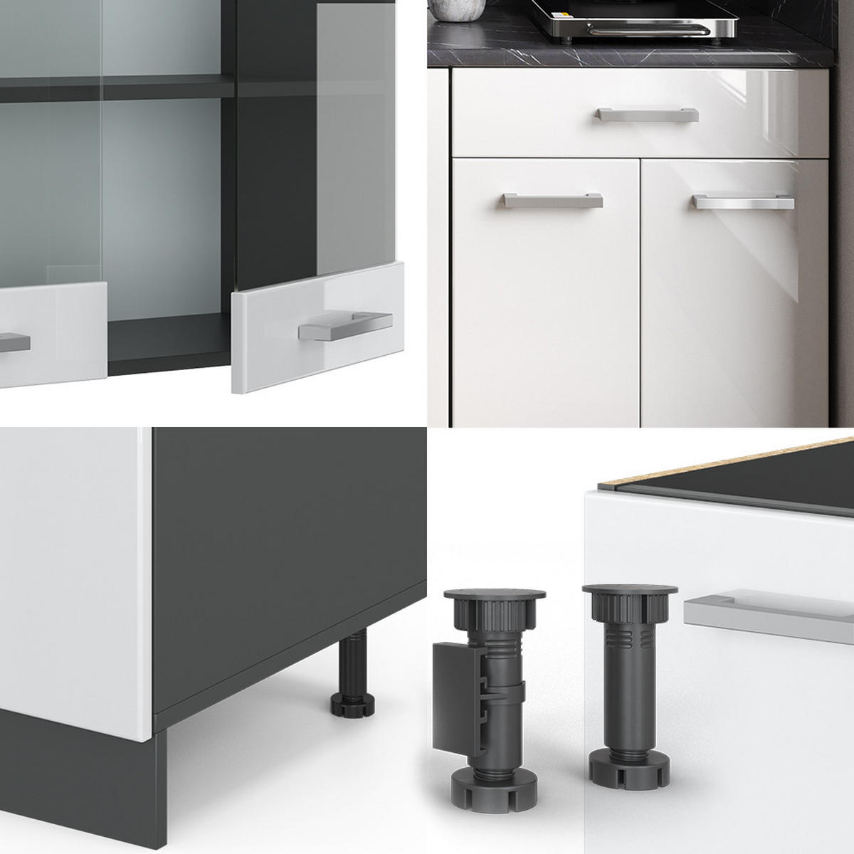 SINGLEKÜCHE R-Line Weiß Hochglanz/Anthrazit 140 cm, AP Marmor - Weiß Hochglanz/Anthrazit, Holzwerkstoff (140/81.6/60cm) - Vicco