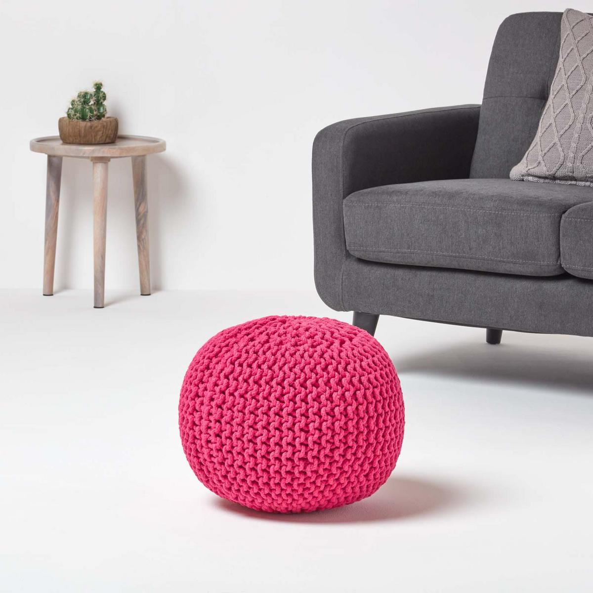 STRICK-POUF pink, 40/40/35 cm - Pink, Textil (40/35/40cm) - Homescapes