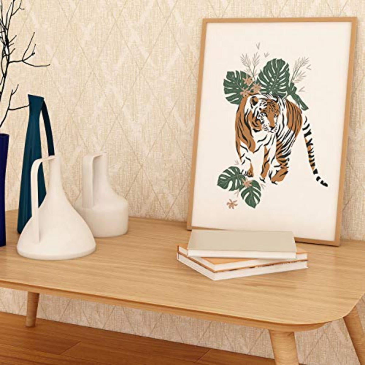 POSTER Set mit 4 tiere Tiger Leopard Tiere, Blumen und Pflanzen des Dschungels A3 Rahmenlos - Klar, Papier (29.7/3cm) - Nacnic