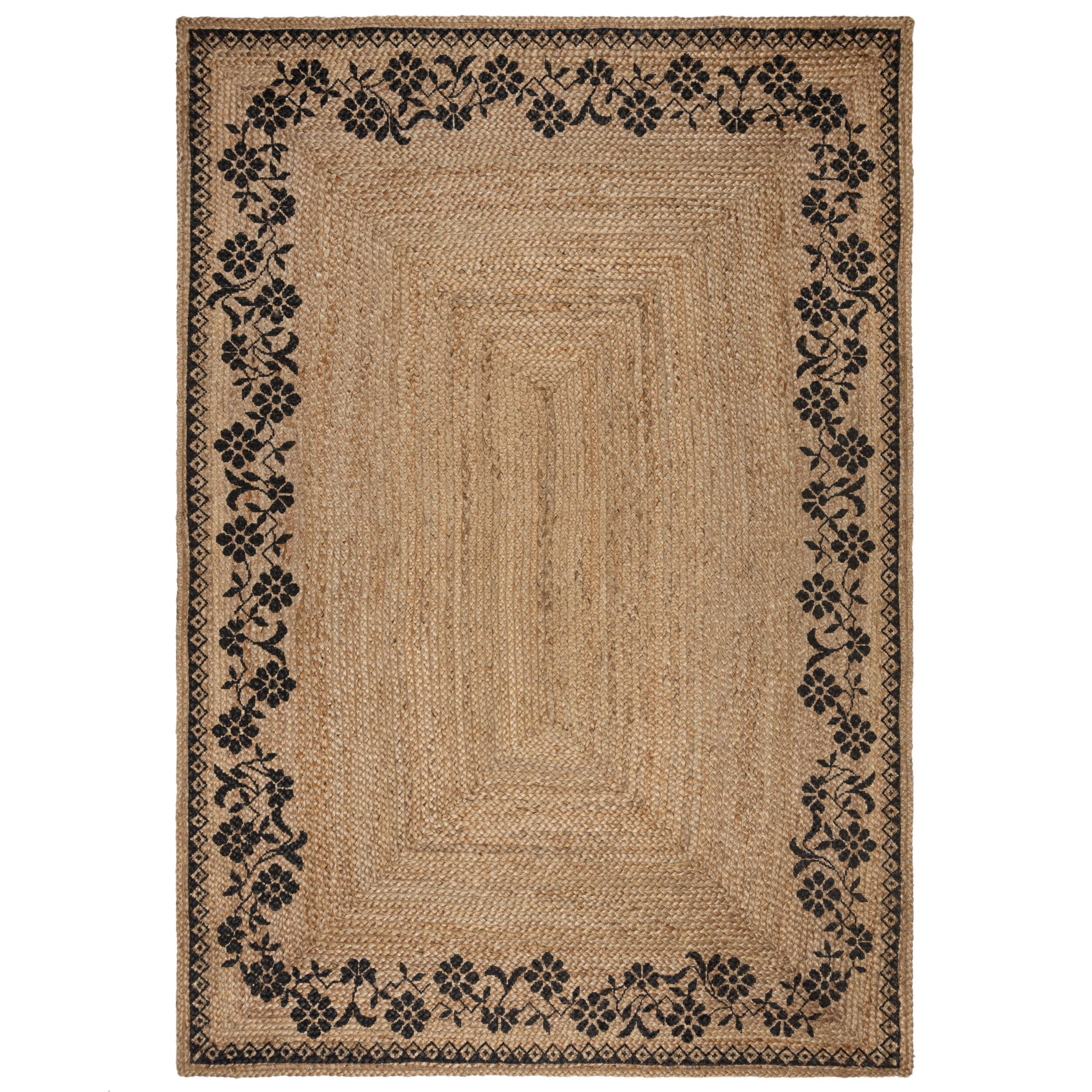 TEPPICH Jute Floral-Design, handgefertigt NEATH MARK, Braun-Schwarz 80x150 cm - Braun, Naturmaterialien (80/150cm) - KADIMA DESIGN