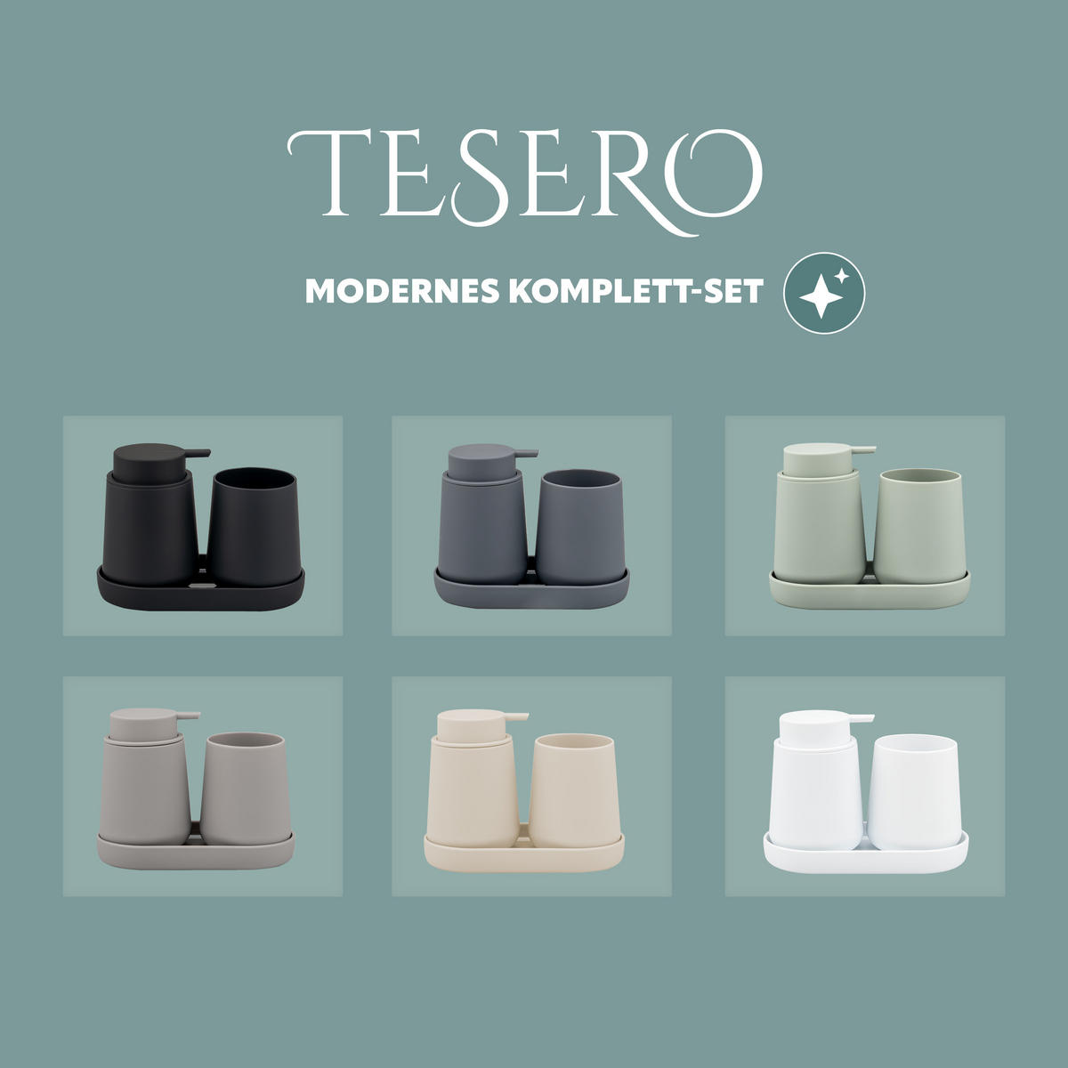 BAD-ACCESSOIRES-SET TESERO, Soft-Touch, beige - Beige, Kunststoff (18.5/13.5/10cm) - eluno