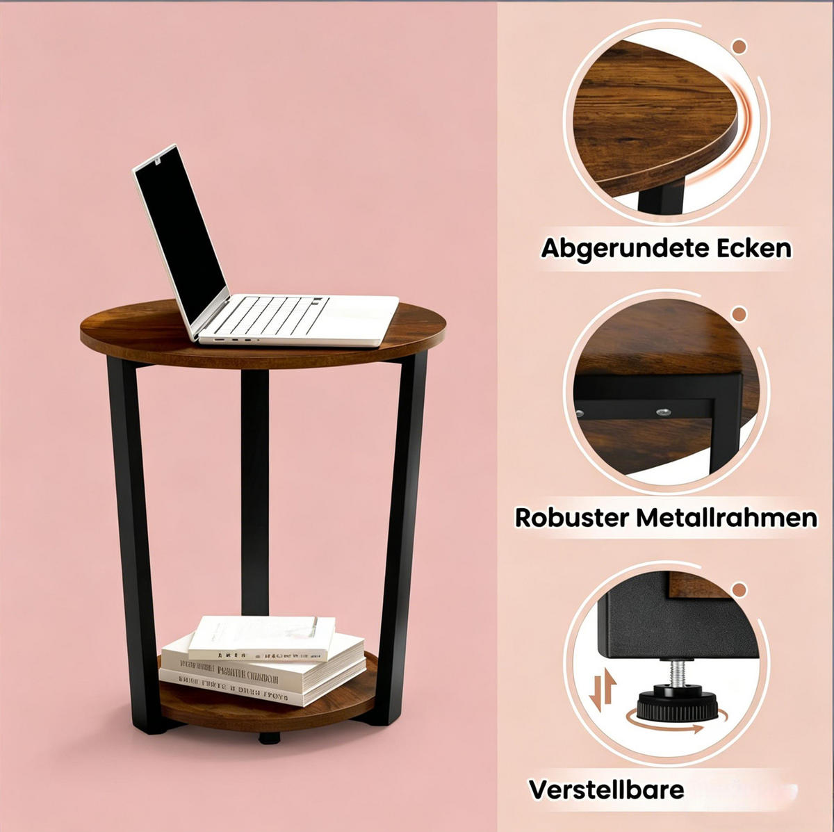 COUCHTISCH 50 x 53 cm mit 2 Ablagen in Rustik Braun - Braun, Holzwerkstoff (50/50/53cm) - Flora Grace