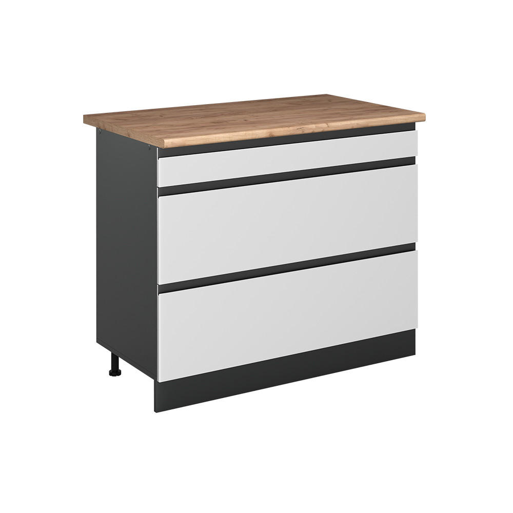SPODNÍ SKŘÍŇKA KUCHYŇSKÉ LINKY R-Line, Bílá/Antracit, 100 cm pracovná doska Dub Goldkraft - bílá/antracitová, kompozitní dřevo (100/81.6/60cm) - Vicco