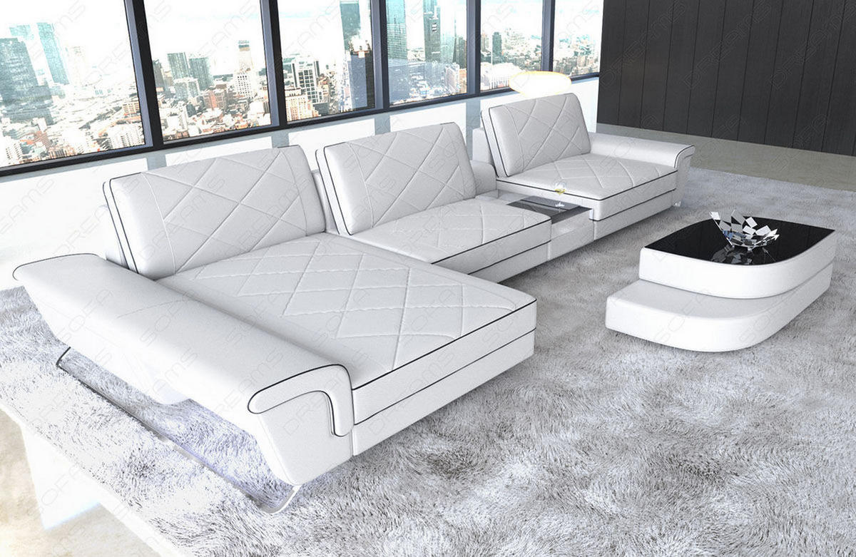 LEDERSOFA Bari L - Schwarz/Weiß, Leder (197/369cm) - Sofa Dreams