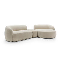 ECKSOFA Nobis Beige, Modulares Sofa mit abgerundeter Seite und Dreieckspouffe, rechte seite - Beige, Holzwerkstoff/Textil (357/147cm) - Bettso