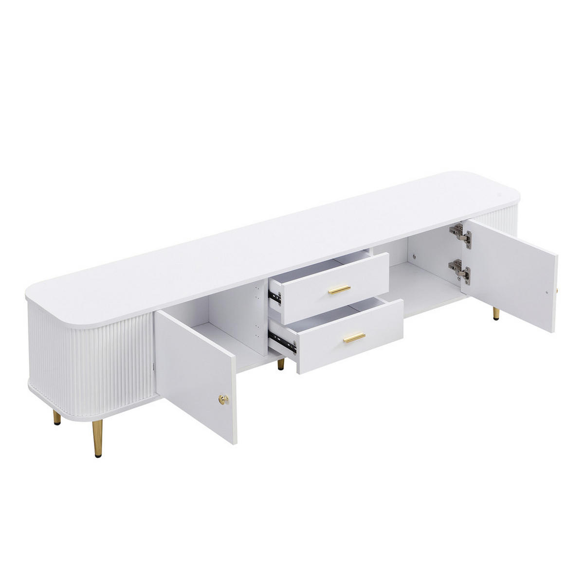 TV-SCHRANK Weiß goldene Griffe & Beine geschwungene Ecken Schubladen - Weiß, Holz (40.64/34.29/57.15cm) - FLIEKS