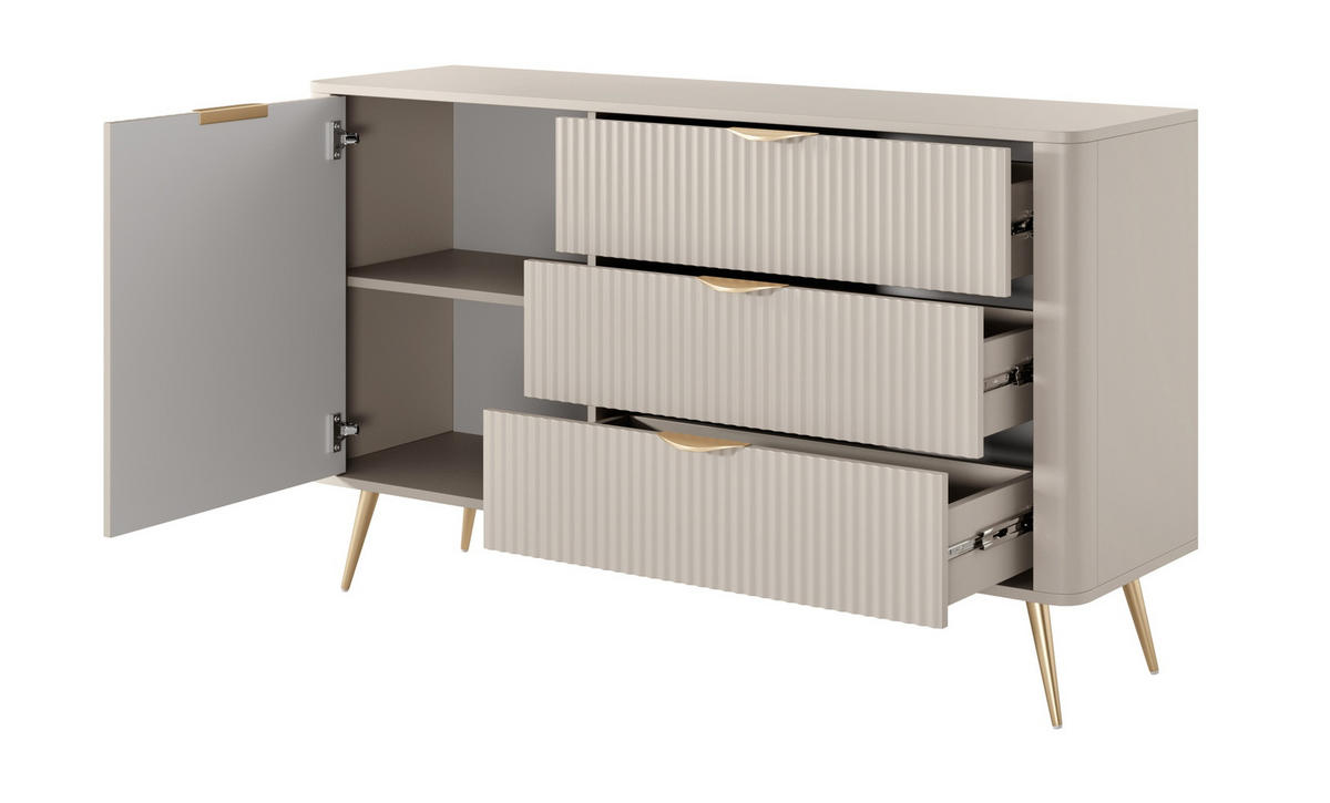 KOMMODE 138 cm Brando mit Schubladen, 1 Tür, Beige - Beige/Goldfarben, Holz/Metall (138/81/38cm) - Emporius