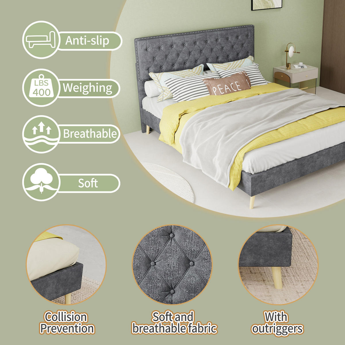 BETT mit Matratze 140x200 cm Stoff Grau - Grau, Metall (140/200cm) - Meubliv