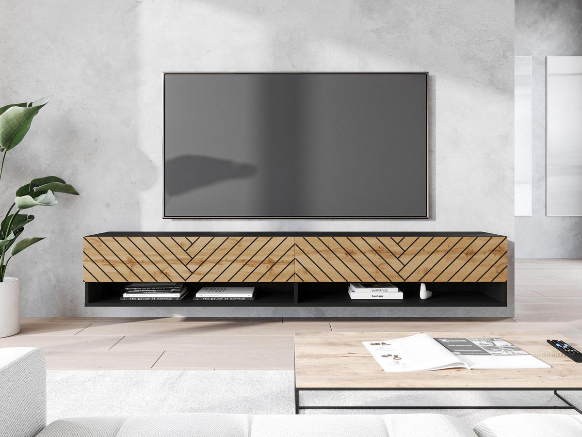 TV-LOWBOARD A180 MDF - Eiche Wotan/Alufarben, Holzwerkstoff/Kunststoff (180/30/33cm) - MIRJAN24