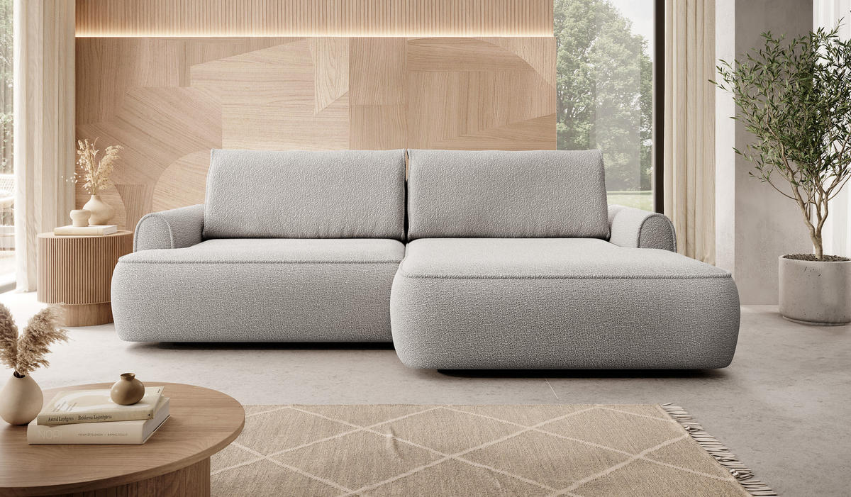 ECKSOFA 250 cm Mareno mit Bettkasten, Schlaffunktion, Rechts, Hellgrau - Hellgrau, Holz (146/250cm) - Emporius