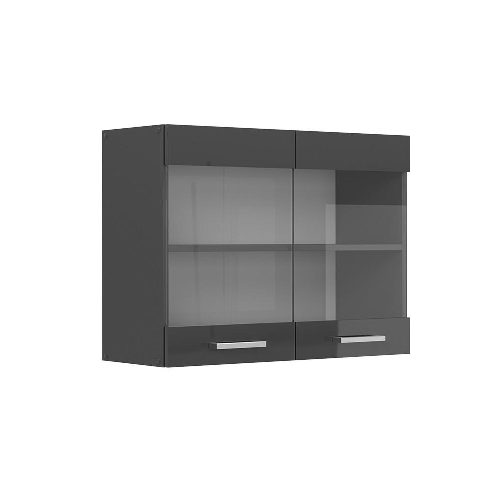 KÖKSGLASSKÅP R-Line Antracit högblank 80 cm Svart högglans, Antracit 60/80/31 cm
