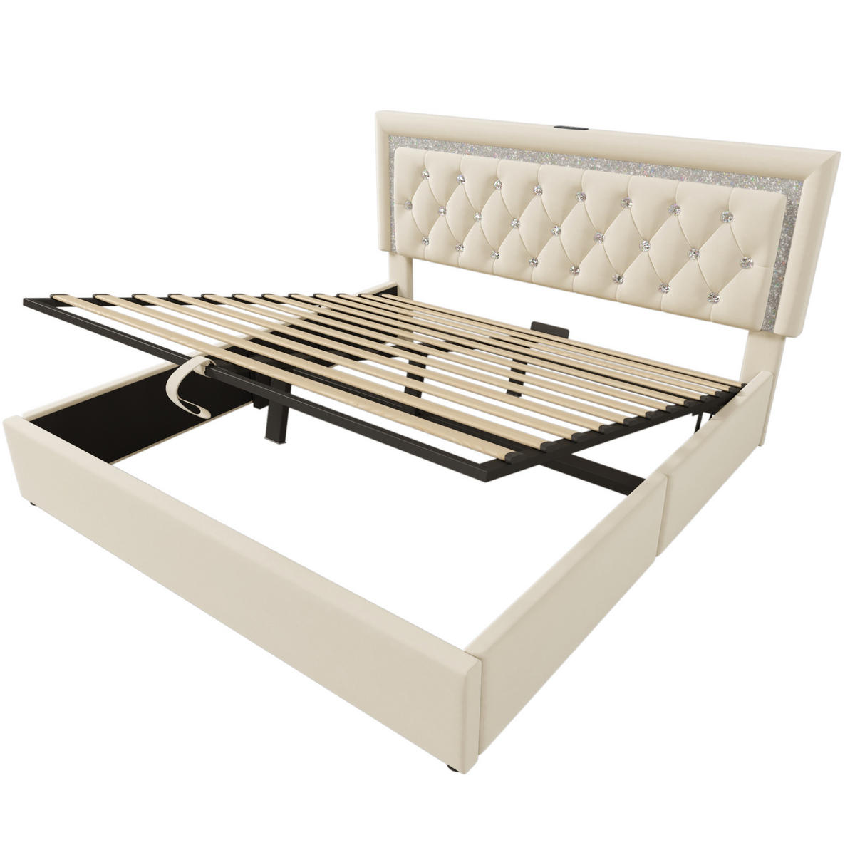POLSTERBETT mit LED, USB und Stauraum 140x200 cm Samt Beige - Beige, Metall (140/200cm) - Meubliv