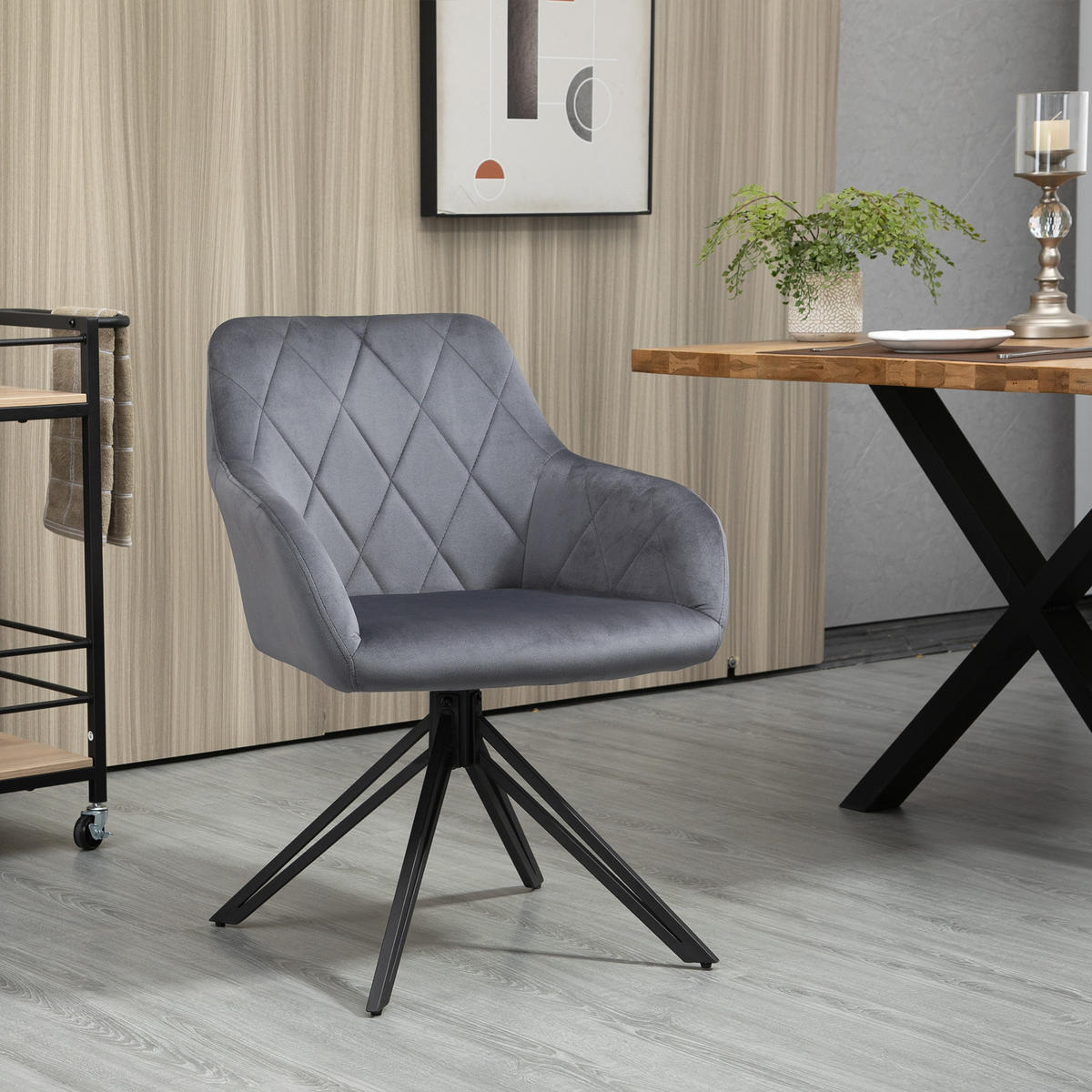 ESSZIMMERSTUHL Polsterstuhl Wohnzimmerstuhl mit Armlehne Küchenstuhl Grau - Grau, Kunststoff (60.5/77.5/58cm) - HOMCOM