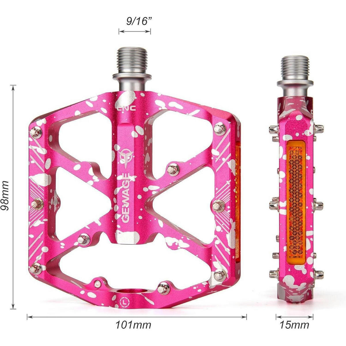 FAHRRADPEDALE Pink mit Reflektoren und 3 Lagern - Pink, Metall (11.8/1.5/10.1cm)