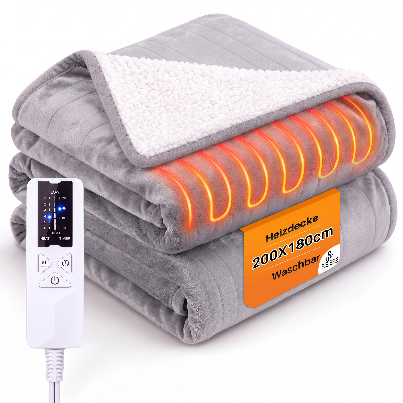 HEIZDECKE Myvlon 200/180 cm - Hellgrau/Weiß, Textil (180/200cm) - ZMH