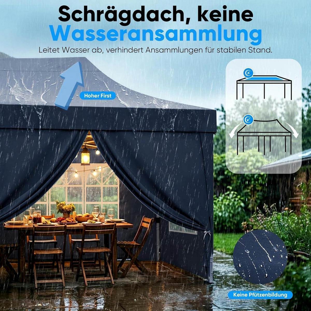 FALTPAVILLON 3x6m Blau mit Seitenwänden - Blau, Textil (585/310/293cm)