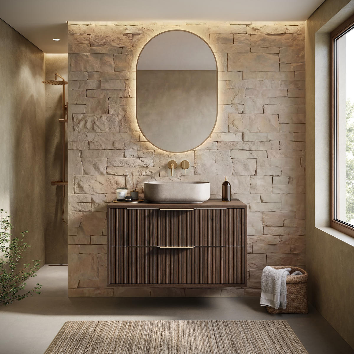 WASCHBECKENUNTERSCHRANK Rimini 2 Schubladen Walnuss Braun - 80 x 46 x 46 cm - Walnussfarben/Braun, Holz (80/46/46cm) - Badplaats