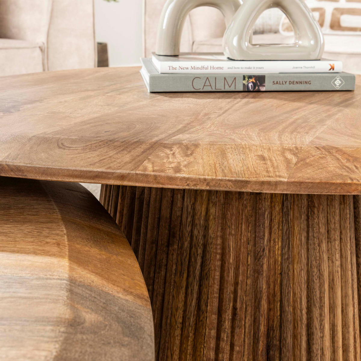 COUCHTISCH-SET TOVA SAND Organische Dreiecks-Tische mit Säulenfuß - Sandfarben, Holz (72/93/43cm) - alesvelt