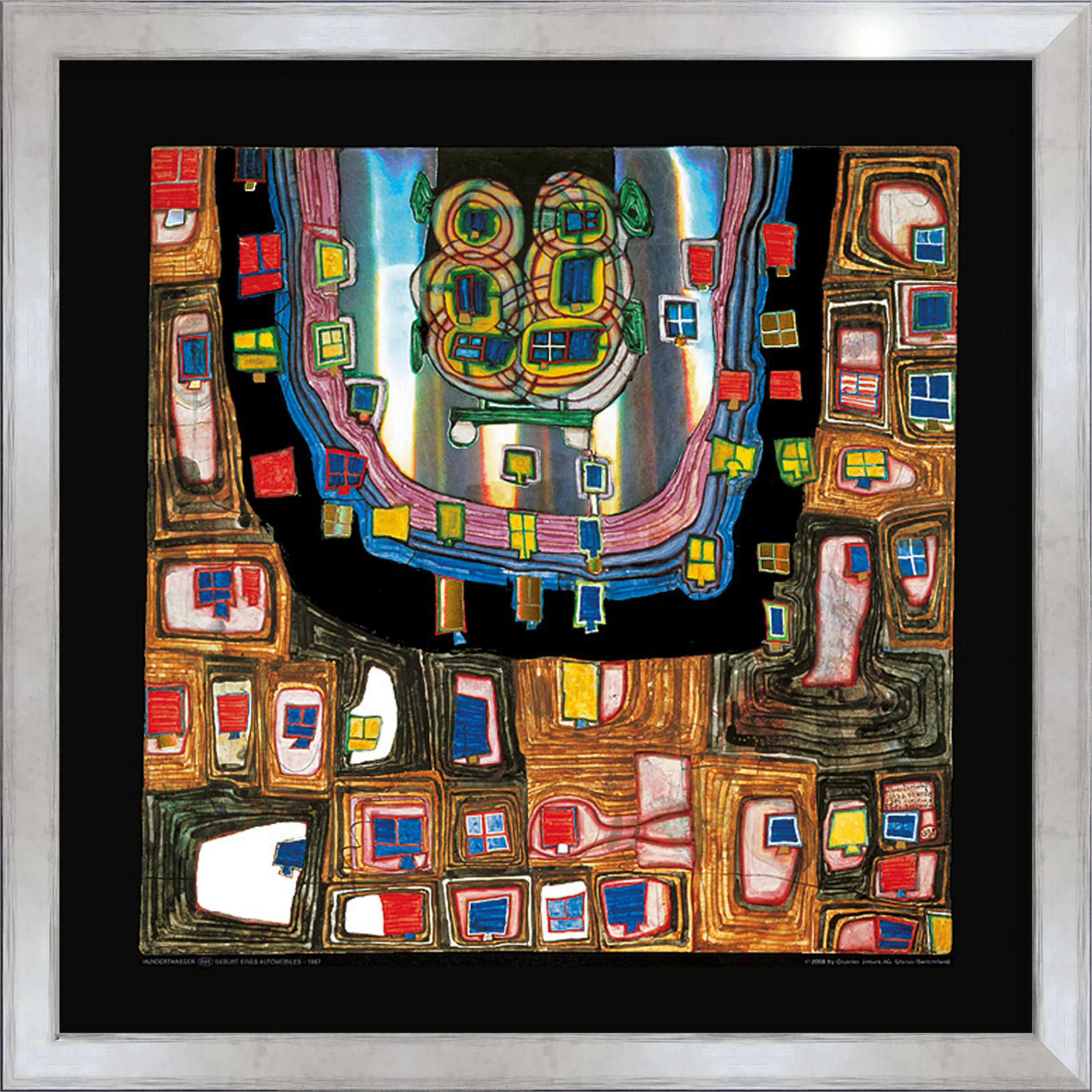 BILD gerahmt 53x53 cm Friedensreich Hundertwasser „Geburt eines Automobiles“ - Gelb, Holz (53/53cm) - artissimo