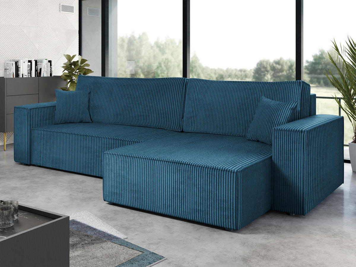 ECKSOFA Karl Cord Maxi - Blau/Schwarz, Holz/Kunststoff (272/145cm) - MIRJAN24