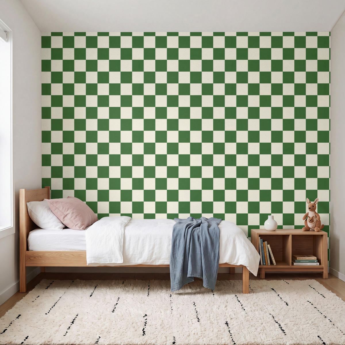 KINDERTAPETE - Schachbrett - Muster - Grün - 300x260 cm - Grün, Papier (300/260cm) - OnlyWow