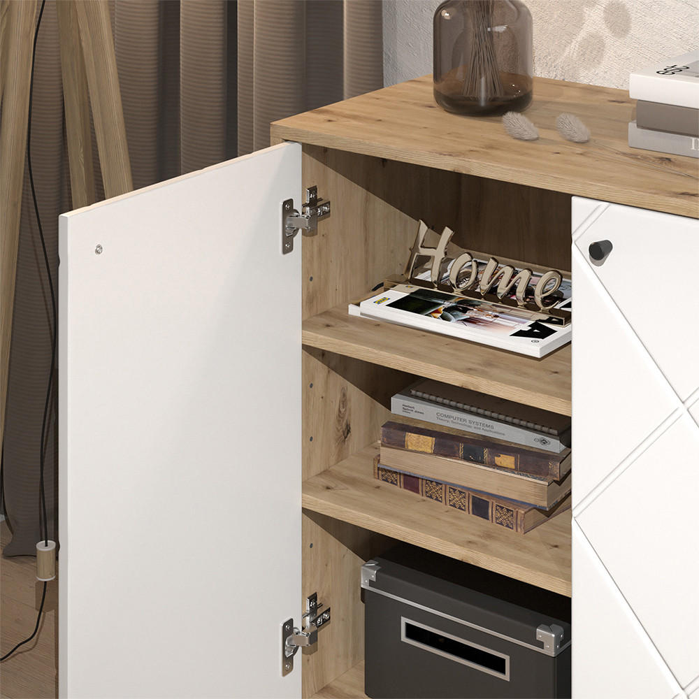 KOMMODE Nizza Artisan/Weiß 80.2 x 82.6 cm mit 2 Türen - Eiche Artisan/Weiß, Holzwerkstoff (80.2/82.6/40.1cm) - Vicco