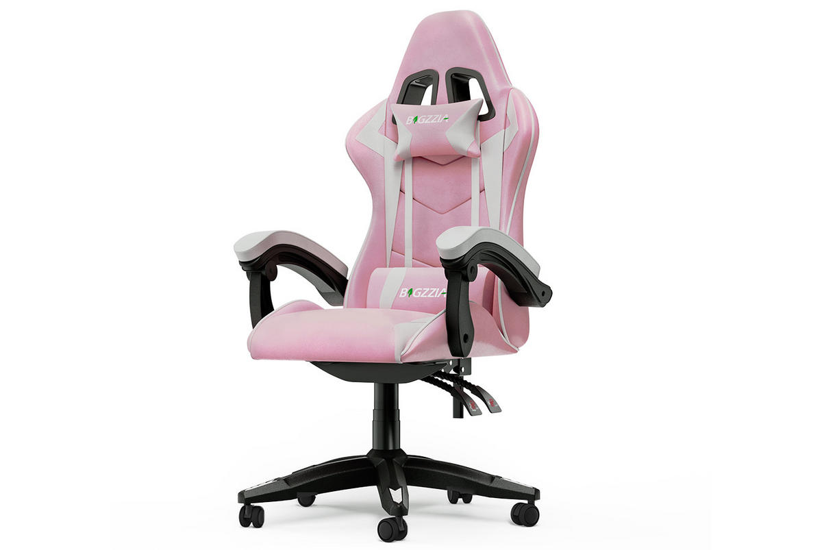 GAMING-STUHL ergonomisch, verstellbare Rückenlehne, Kissen – Rosa/Weiß - Multicolor, Leder (59/120/56cm) - Rattantree
