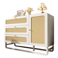 KOMMODEN-SIDEBOARD 120/40/85 cm mit 3 Schubladen & Rattan-Fronten in Weiß - Weiß, Metall (120/85/40cm) - BEAOK