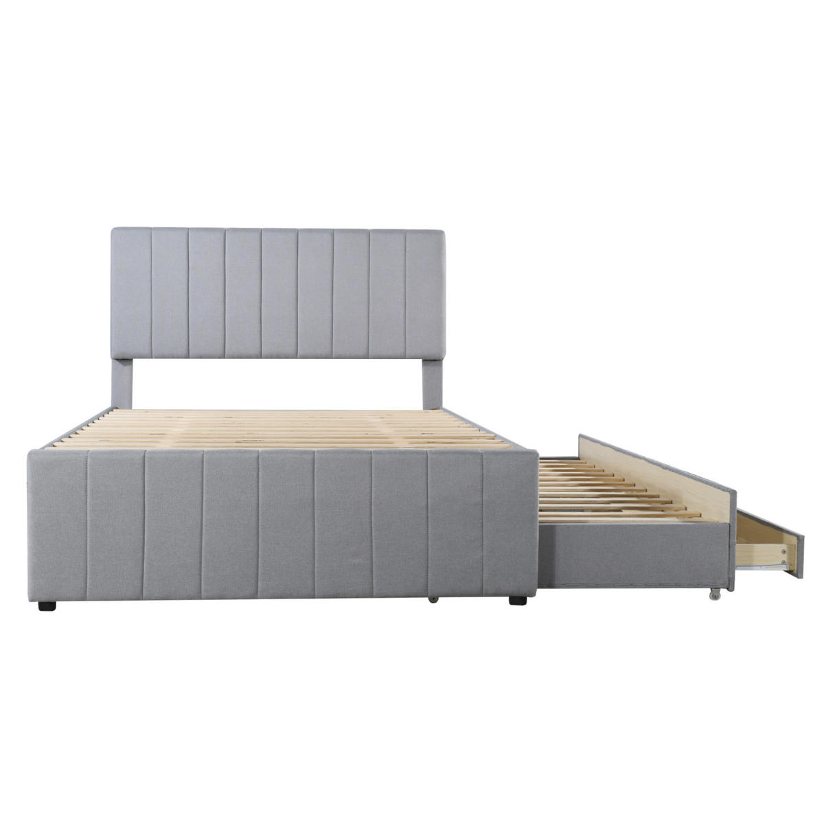 POLSTERBETT 140/200 cm mit Ausziehbett und 3 Schubladen, gepolstertes Kopfteil - Grau, Textil (140/200cm) - BEAOK