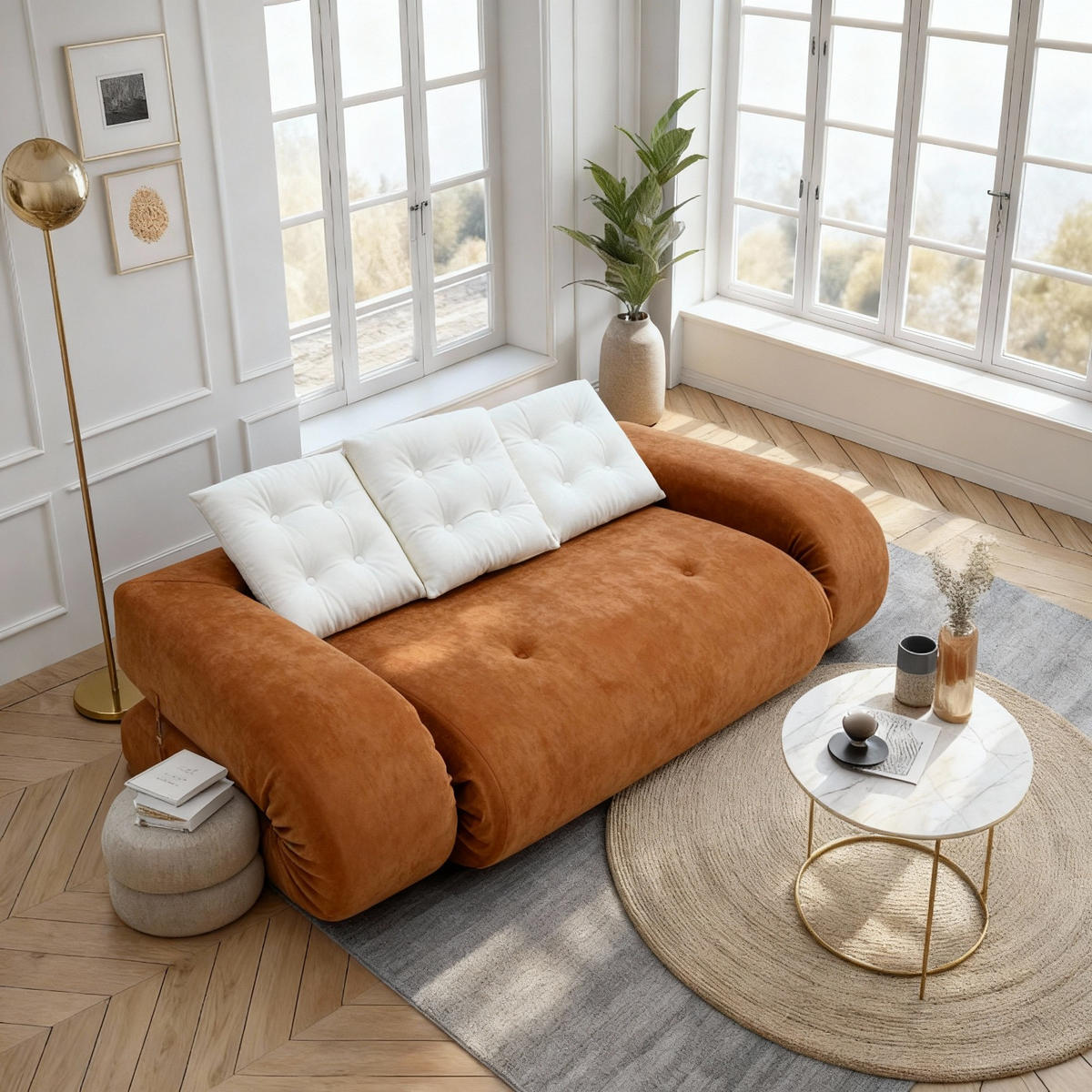 SCHLAFSOFA Okoa 2-Sitzer - Orange Weiß - Orange, Textil (160/60/120cm) - COCO Living