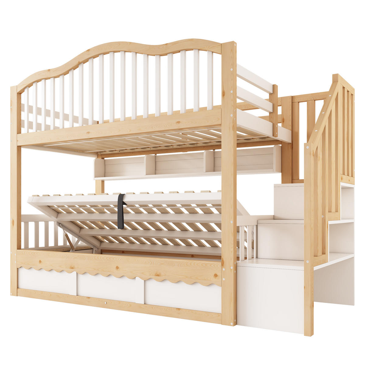 ETAGENBETT 90x200 cm Weiß Eiche mit Stauraum - Eichefarben/Weiß, Holz (90/200cm) - FLIEKS