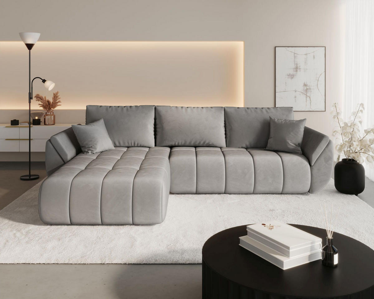 ROHOVÁ pohovka SYDNEY PREMIUM levá světle šedá samet Monolith 84 - funkce spaní, úložný prostor - světle šedá, textil (280/184cm) - Cornero