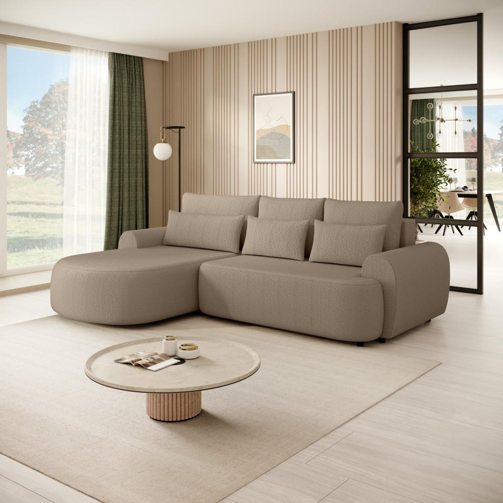 ECKSCHLAFSOFA Olivio L Hellbraun, links - Hellbraun/Schwarz, Kunststoff/Textil (266/170cm) - Beautysofa