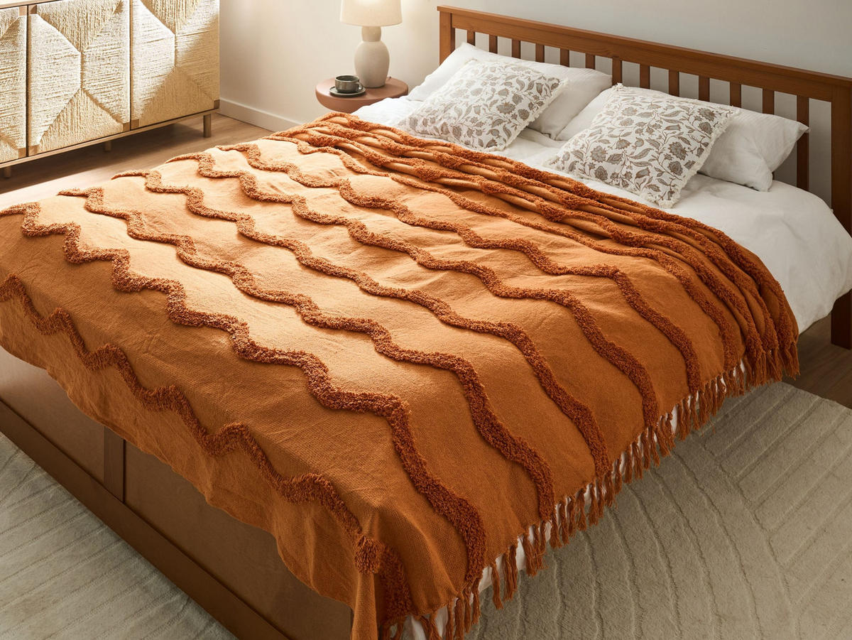 PŘIKRÝVKA Bavlna 200/200 cm Oranžová Khari - pomerančová, textil (200/200cm) - Beliani