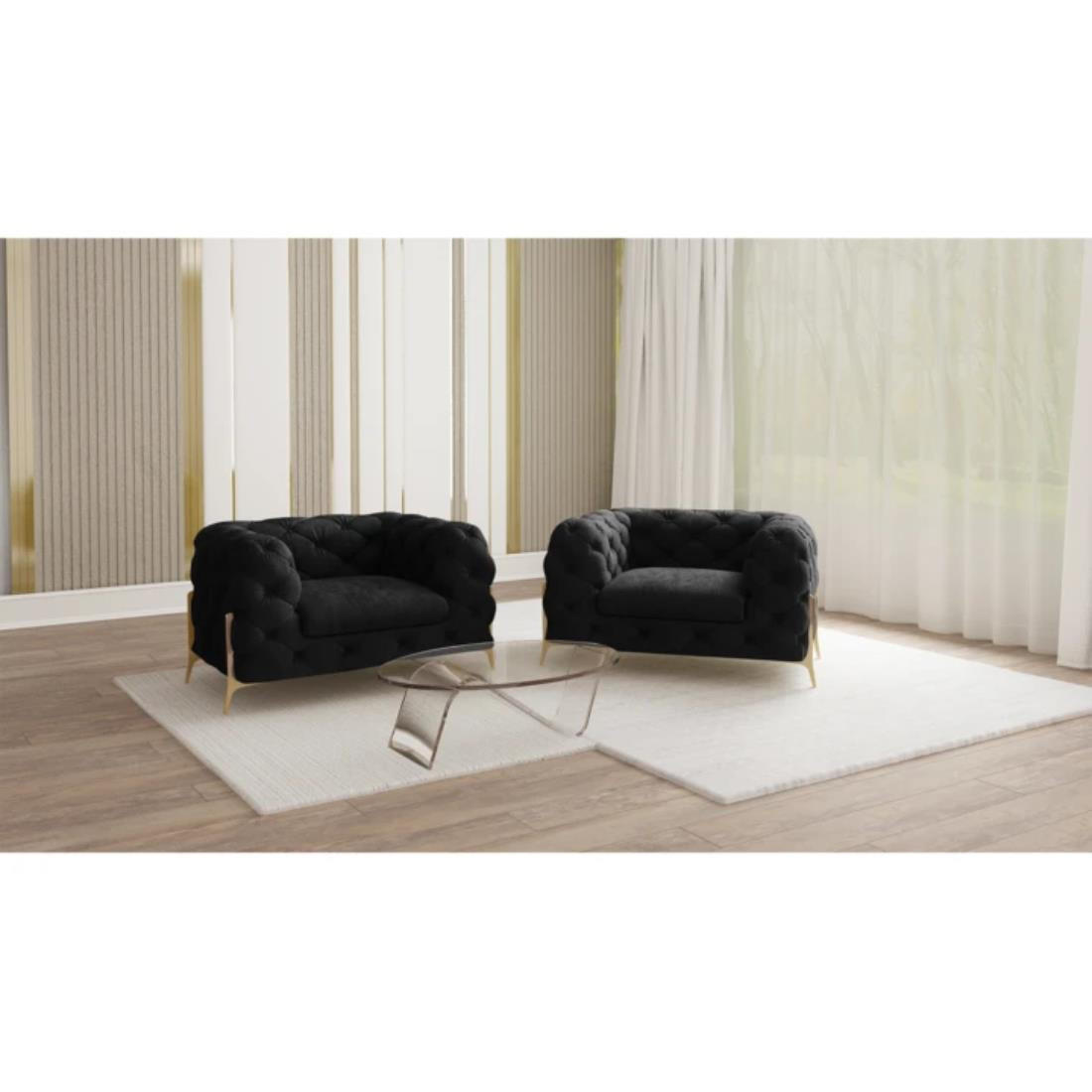 CHESTERFIELD-SESSEL Lexi Schwarz Samt - Goldfarben/Schwarz, Holz/Textil (125/75/100cm) - S-Style Möbel
