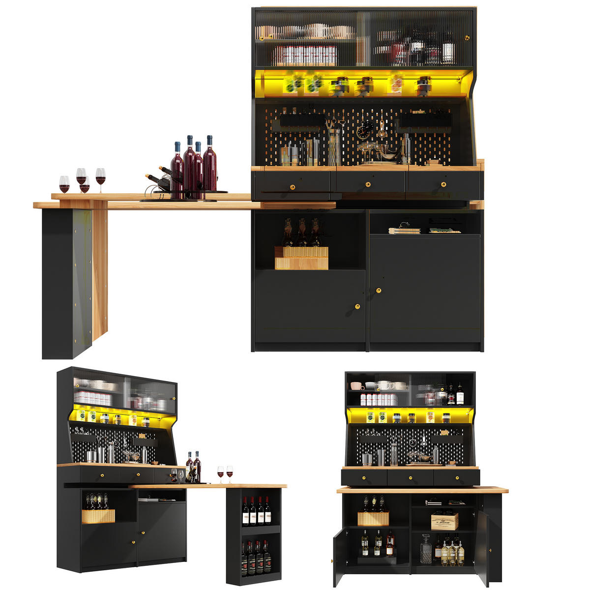 HIGHBOARD DE-38381 137/74/177 cm mit Schreibtisch und LED-Beleuchtung Schwarz - Schwarz, Holzwerkstoff (74/137/177.7cm) - ComfortXL