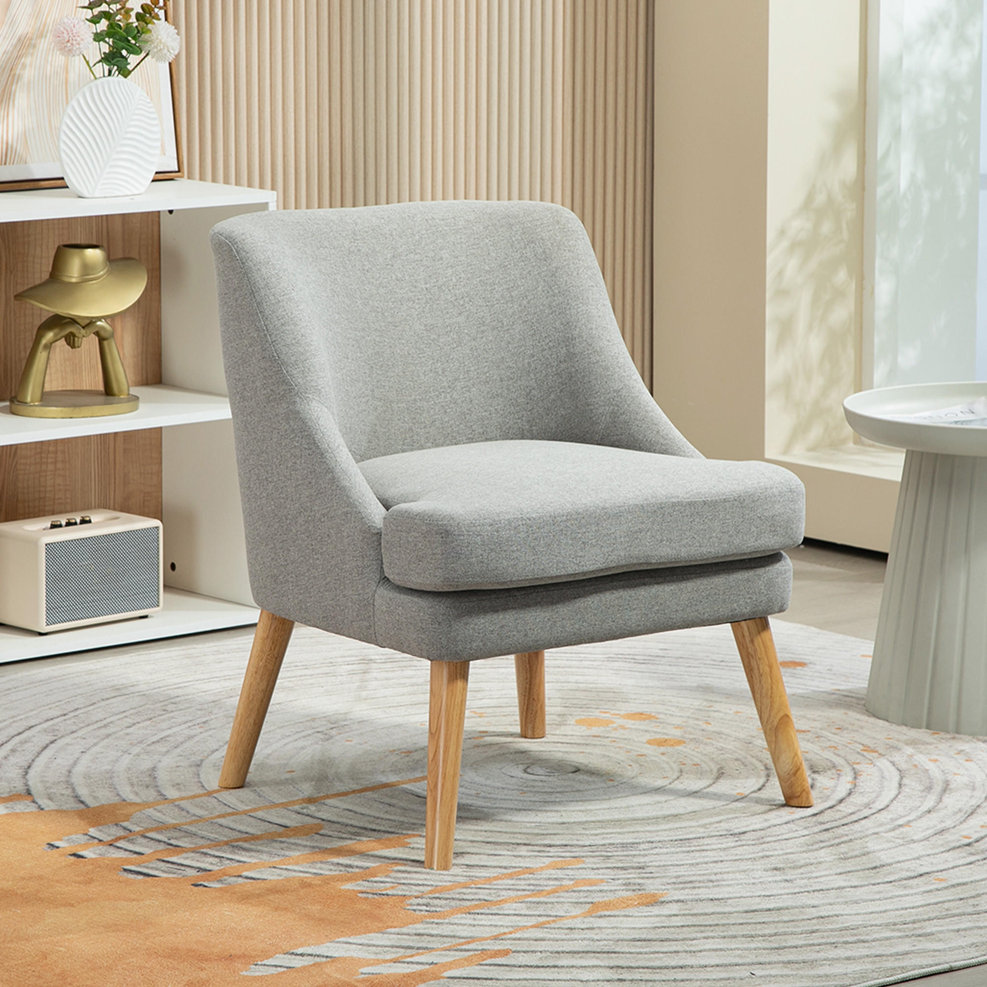 GEPOLSTERTE Loungesessel, Armlehne, Holzbeine, für Wohnzimmer, Schlafzimmer - Hellgrau, Kunststoff (69/79.5/63cm) - HOMCOM