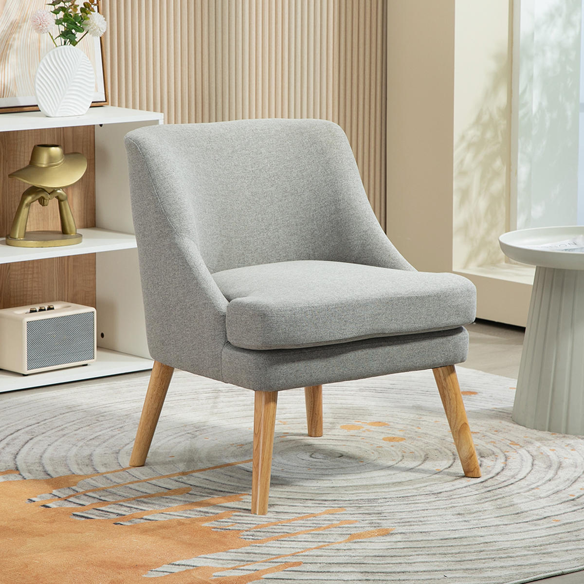 GEPOLSTERTE Loungesessel, Armlehne, Holzbeine, für Wohnzimmer, Schlafzimmer - Hellgrau, Kunststoff (69/79.5/63cm) - HOMCOM