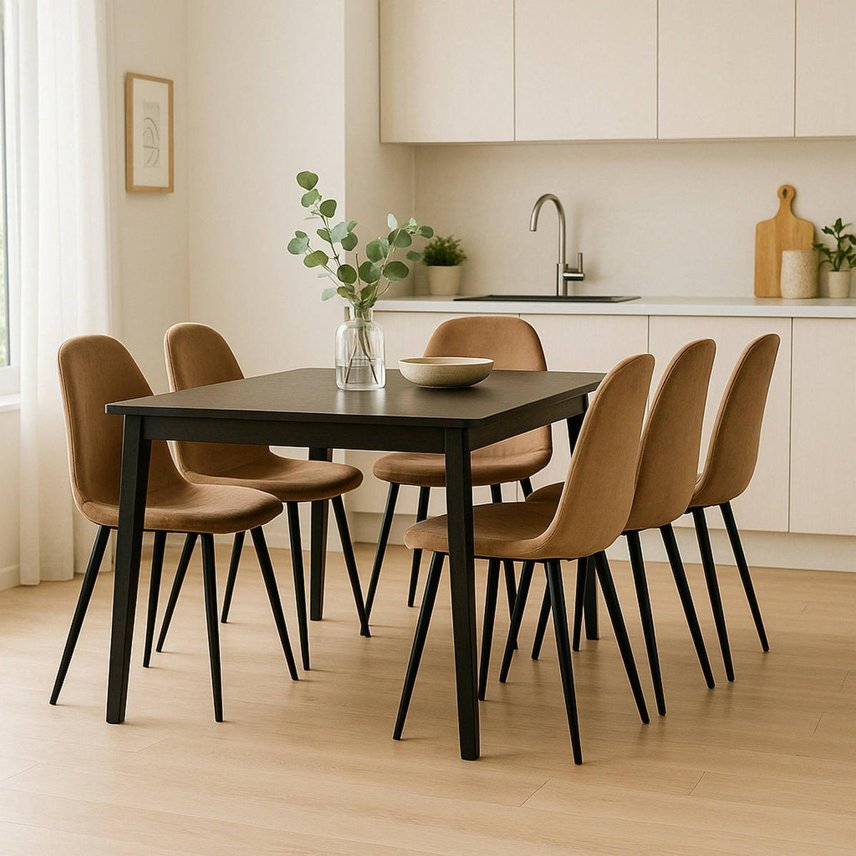 STUHL-SET 6 Stück in Stoff Sand 45 x 56 x 87 cm - Beige, Metall (45/87/56cm) - DMORA