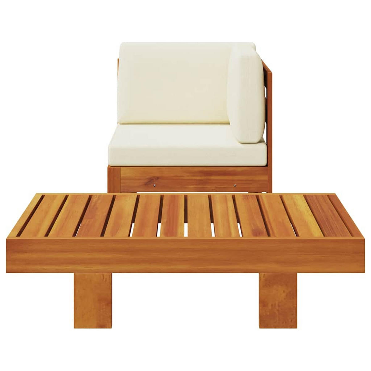 GARTEN-LOUNGE-SET 2-teilig Mit CremeWeißen Kissen Akazienholz - Weiß, Holz - vidaXL