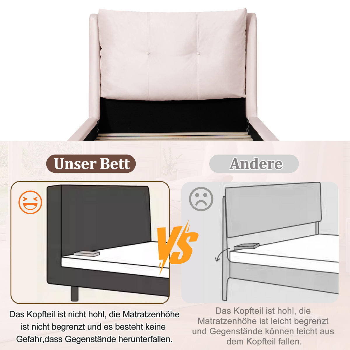 KINDERBETT 90/200 cm mit Lattenrost, höhenverstellbarem gepolstertem Kopfteil und Massivholzbeinen aus Samt, Rosa - Rosa, Textil (90/200cm) - Redom