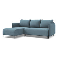 ECKSOFA mit Schlaffunktion Strukturstoff Stoff Blau - Blau/Schwarz, Holz/Textil (162/236cm) - Makamii