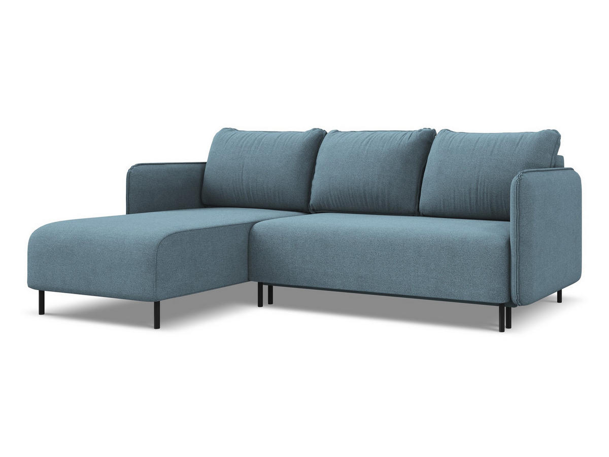 ECKSOFA mit Schlaffunktion Strukturstoff Stoff Blau - Blau/Schwarz, Holz/Textil (162/236cm) - Makamii