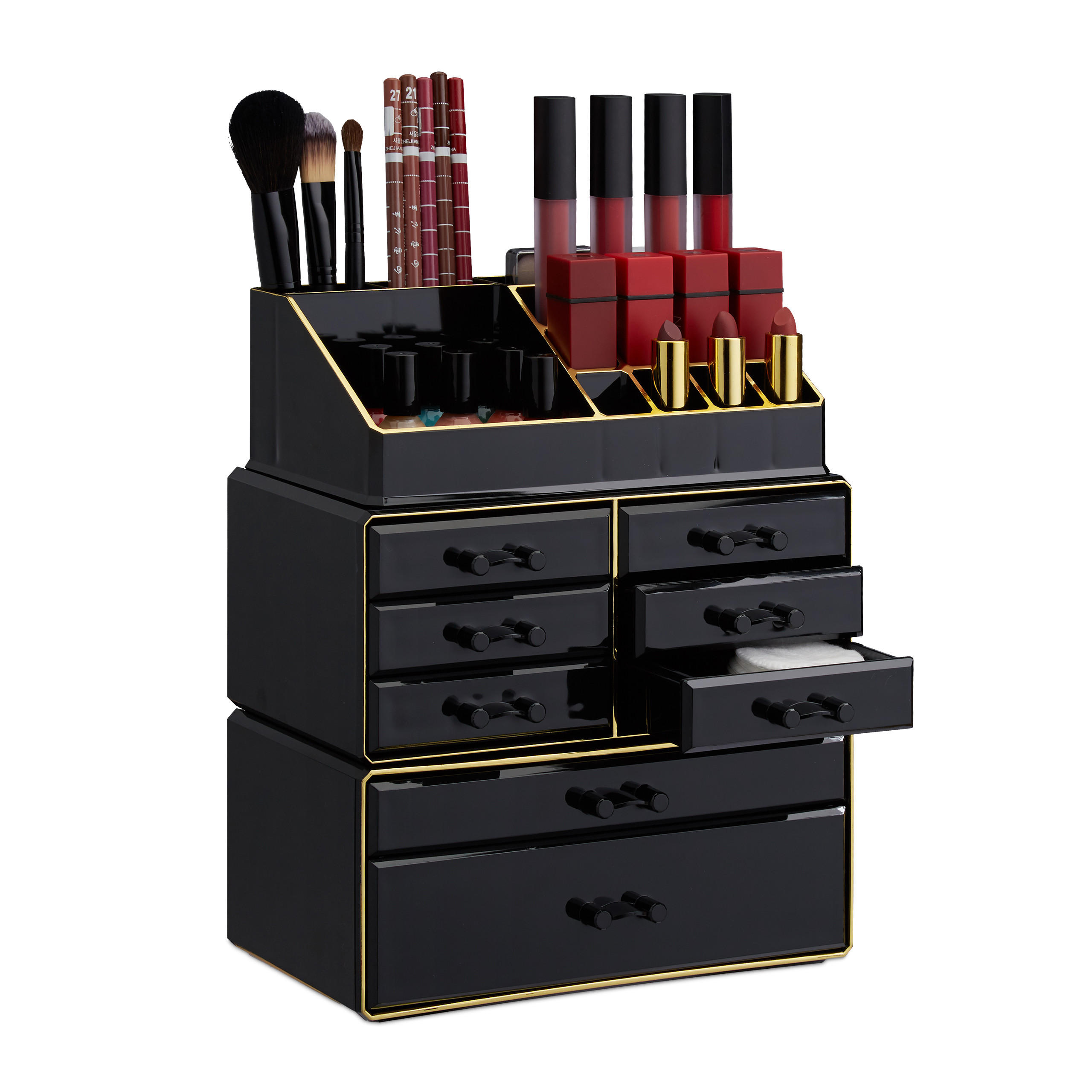 MAKEUP Organizer - Multicolor, Kunststoff (24/30/14cm) - Relaxdays