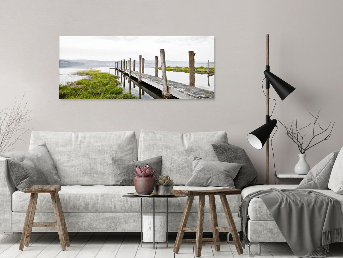 GLASBILD 125x50 cm Steg See natur - Anthrazit, Glas (125/50cm) - artissimo