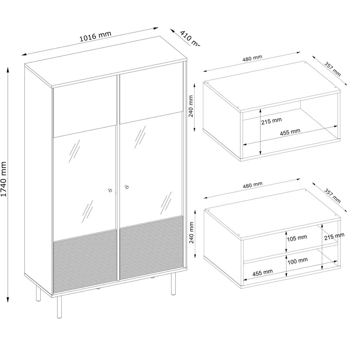 VITRINE LOFTY TV/Außenseiteneinlage, schwarz / Eiche natur - Eichefarben/Multicolor, Holzwerkstoff (102/174/41cm) - KONSIMO®