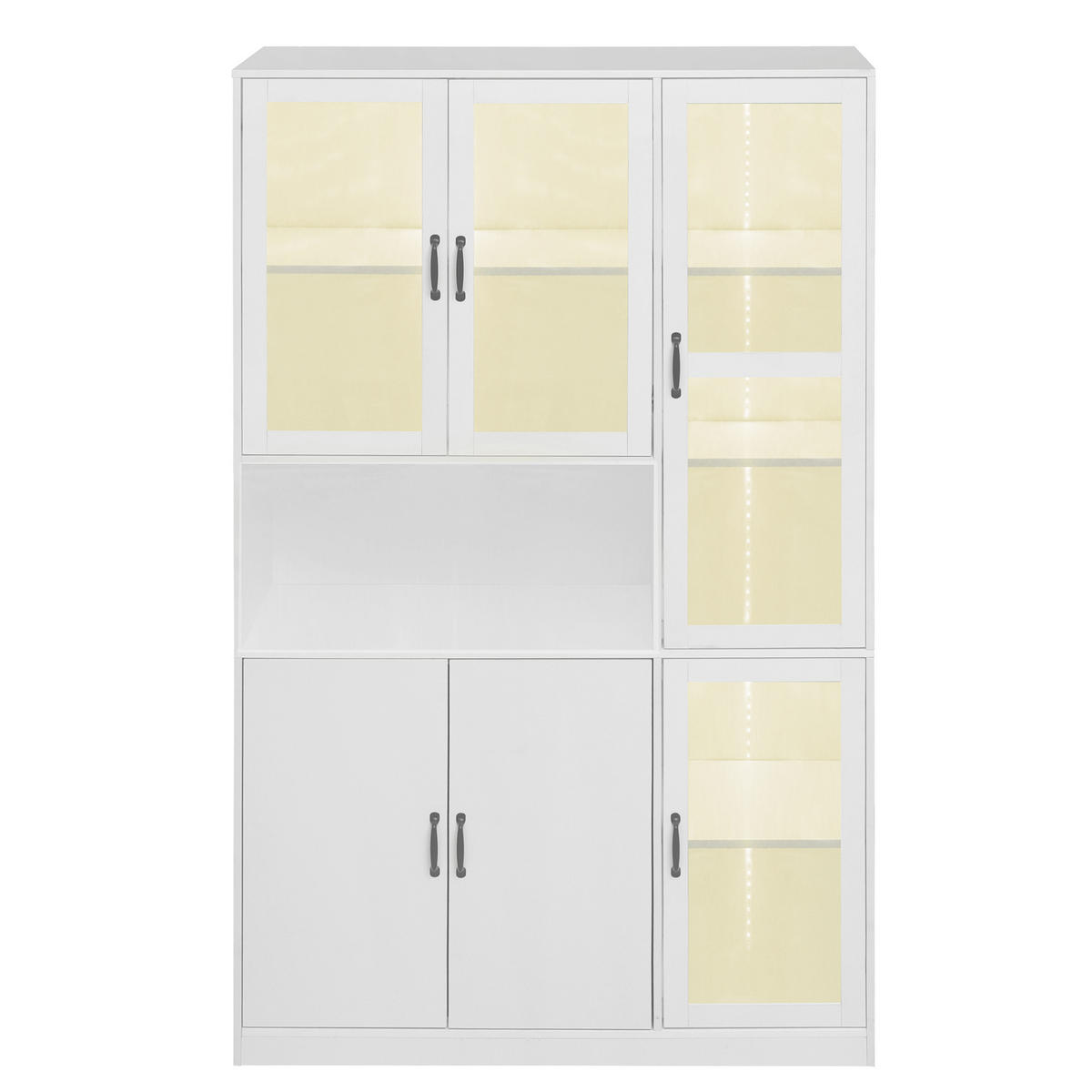 VITRINENSCHRANK aus MDF 40x120x200 cm Weiß mit LED-Beleuchtung, Acryltüren und 9 Stauräumen - Weiß, Holzwerkstoff (120/200/40cm) - Modfu